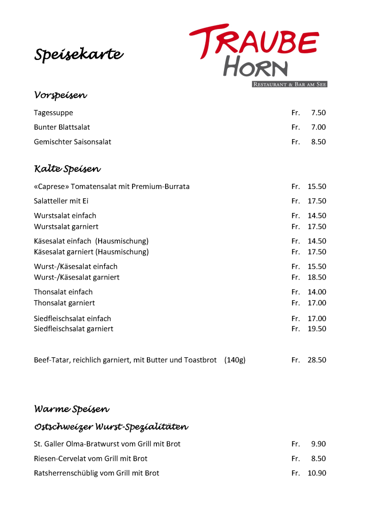 speisekarte sommer